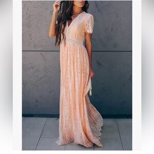 Boho bridesmaids dress light pink small NWT lace gown